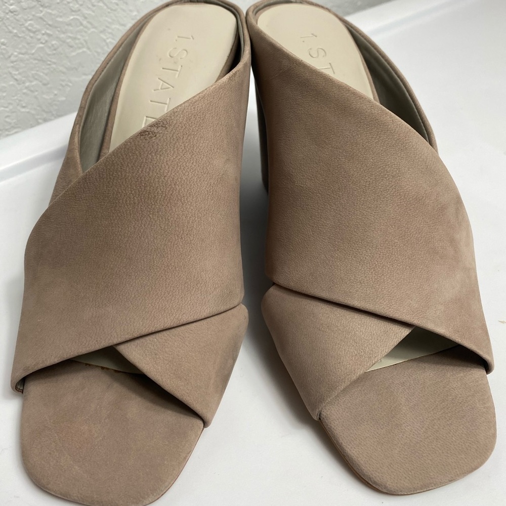 1. State Taupe Crisscross Slide Sandals